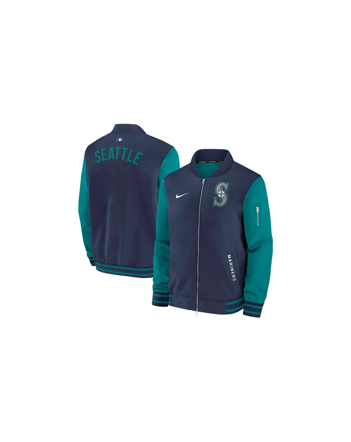 Men's Navy/Aqua Seattle Mariners Authentic Collection Dugout Full-Zip Bomber Jacket