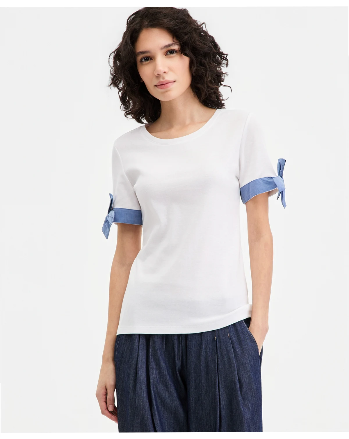 Jeans Women's Cotton Tie-Cuff Top