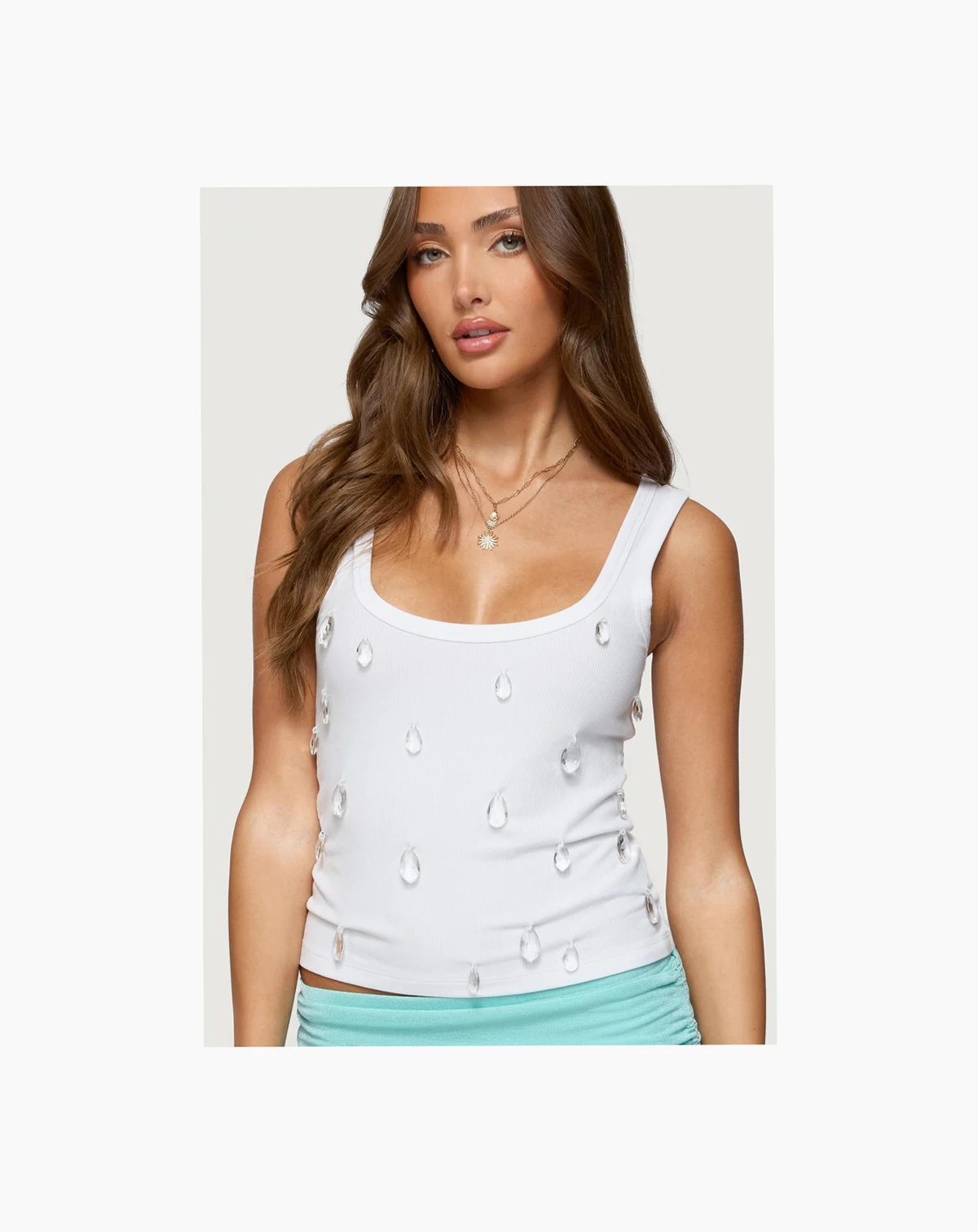Women's Zelena Faux Crystal Ribbed Tank Top