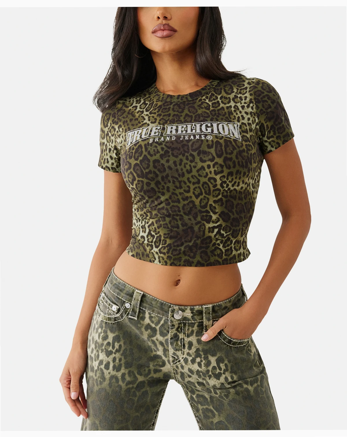 Women's Leopard Crystals Baby T-Shirt