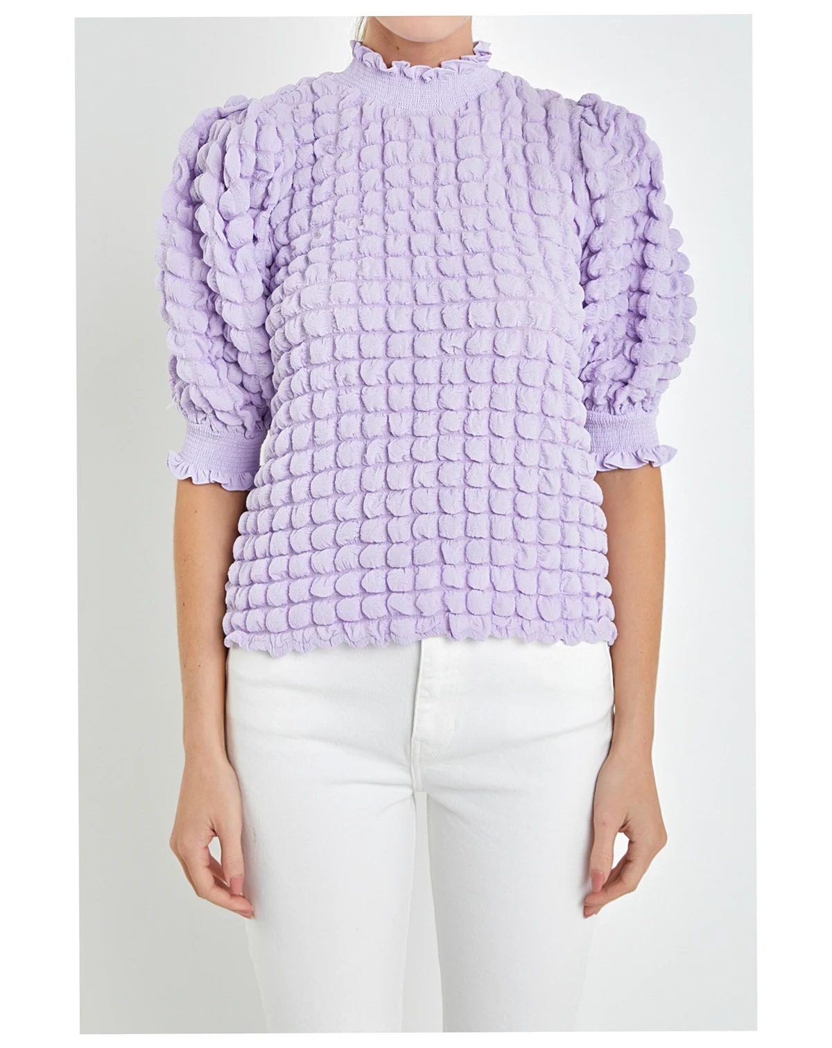 Women's Textured Mock Neck Short Sleeve Blouse