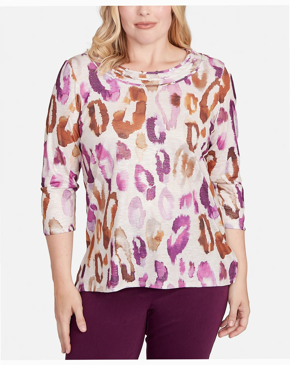 Women's Urban Legend Dramatic Animal Three Quarter Sleeve Top