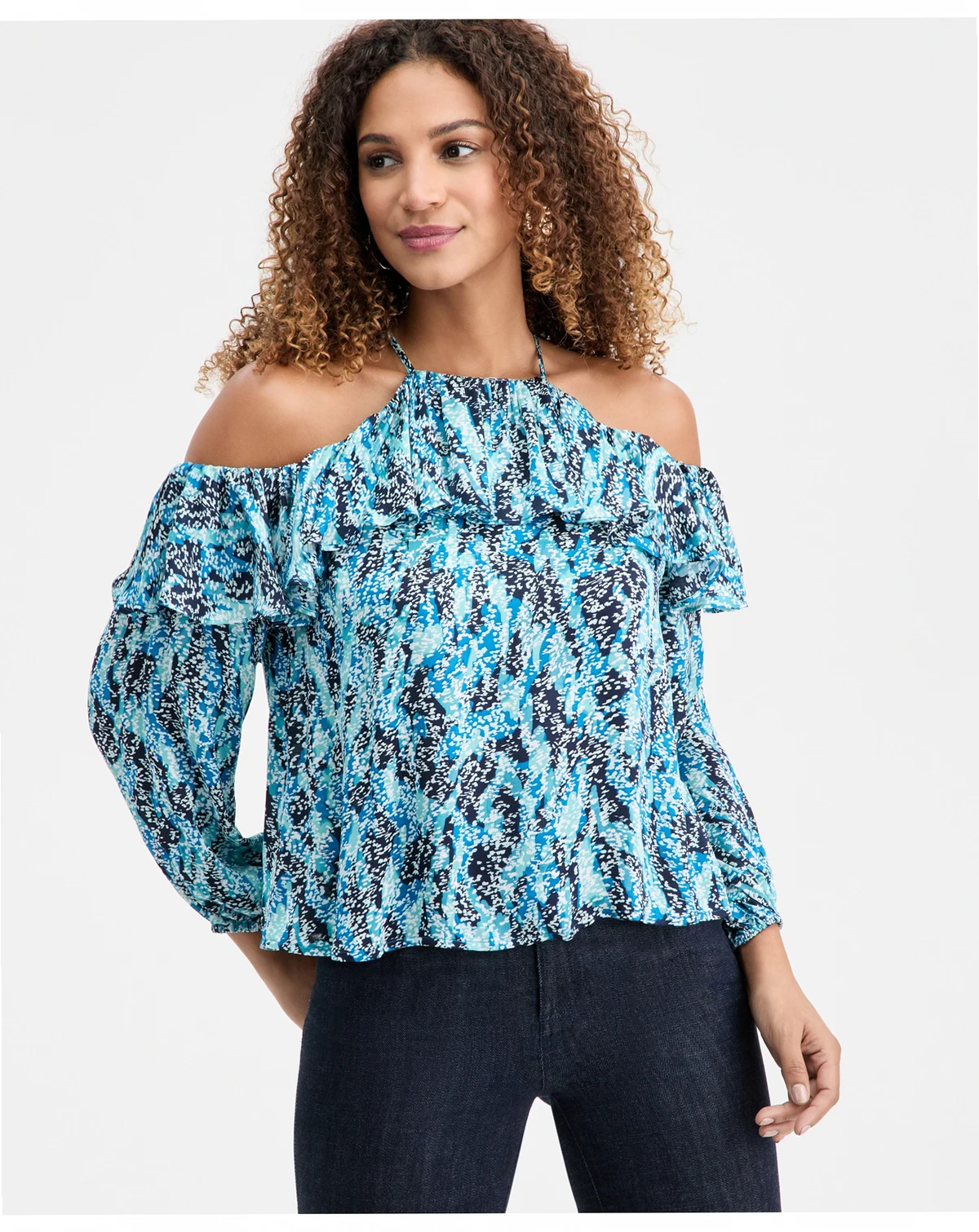 Women's Printed Cold-Shoulder Top, Macy's Exclusive