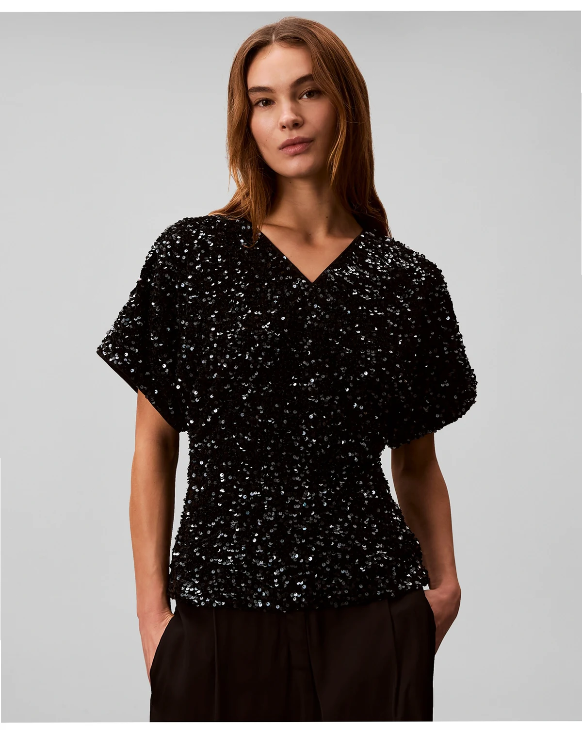 Women's V-Neck Sequin Top