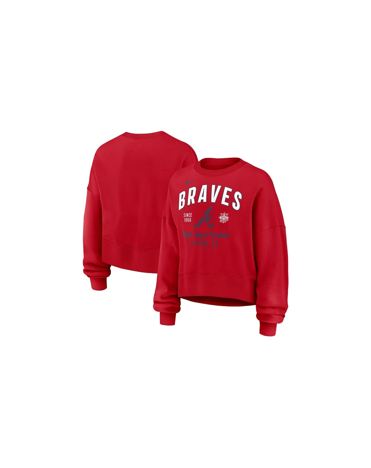 Women's Red Atlanta Braves Oversized Long Sleeve Cropped Pullover Sweatshirt