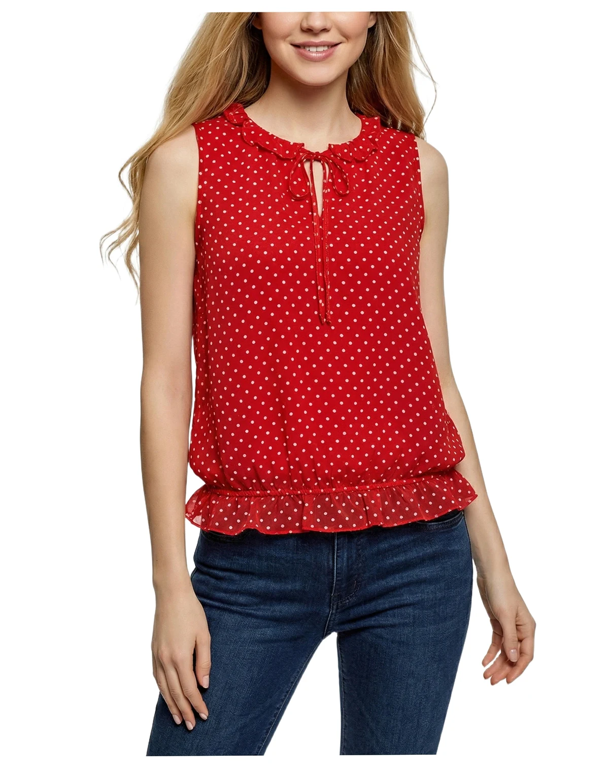 Petite Sleeveless Ruffle Flounced Blouse