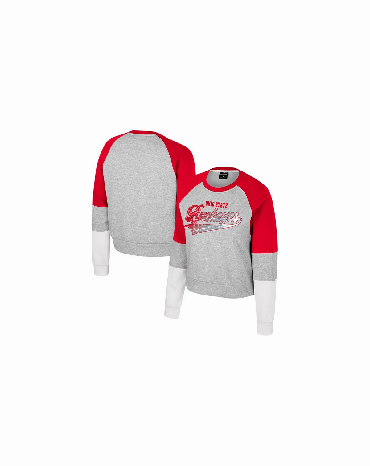 Women's Heather Gray Ohio State Buckeyes Katinka Rhinestone Scoop Neck Pullover Sweatshirt