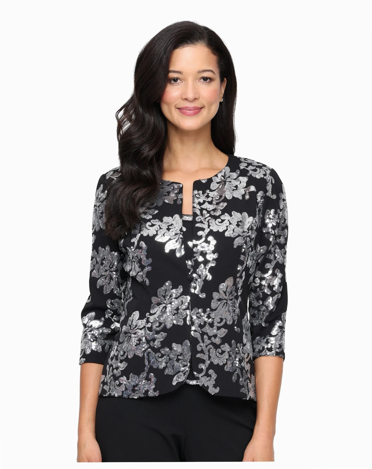 Women’s 3/4-Sleeve Sequin Stretch Tank Top with Jacket