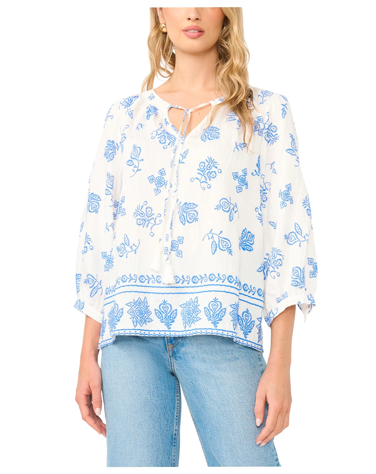 Women's Tie-Neck Peasant Blouse