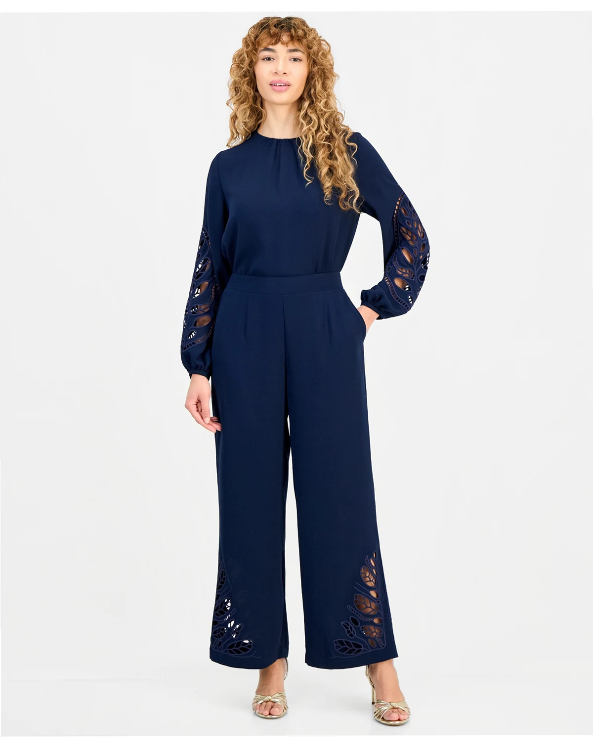 Women's Embroidered-Hem Wide-Leg Pants