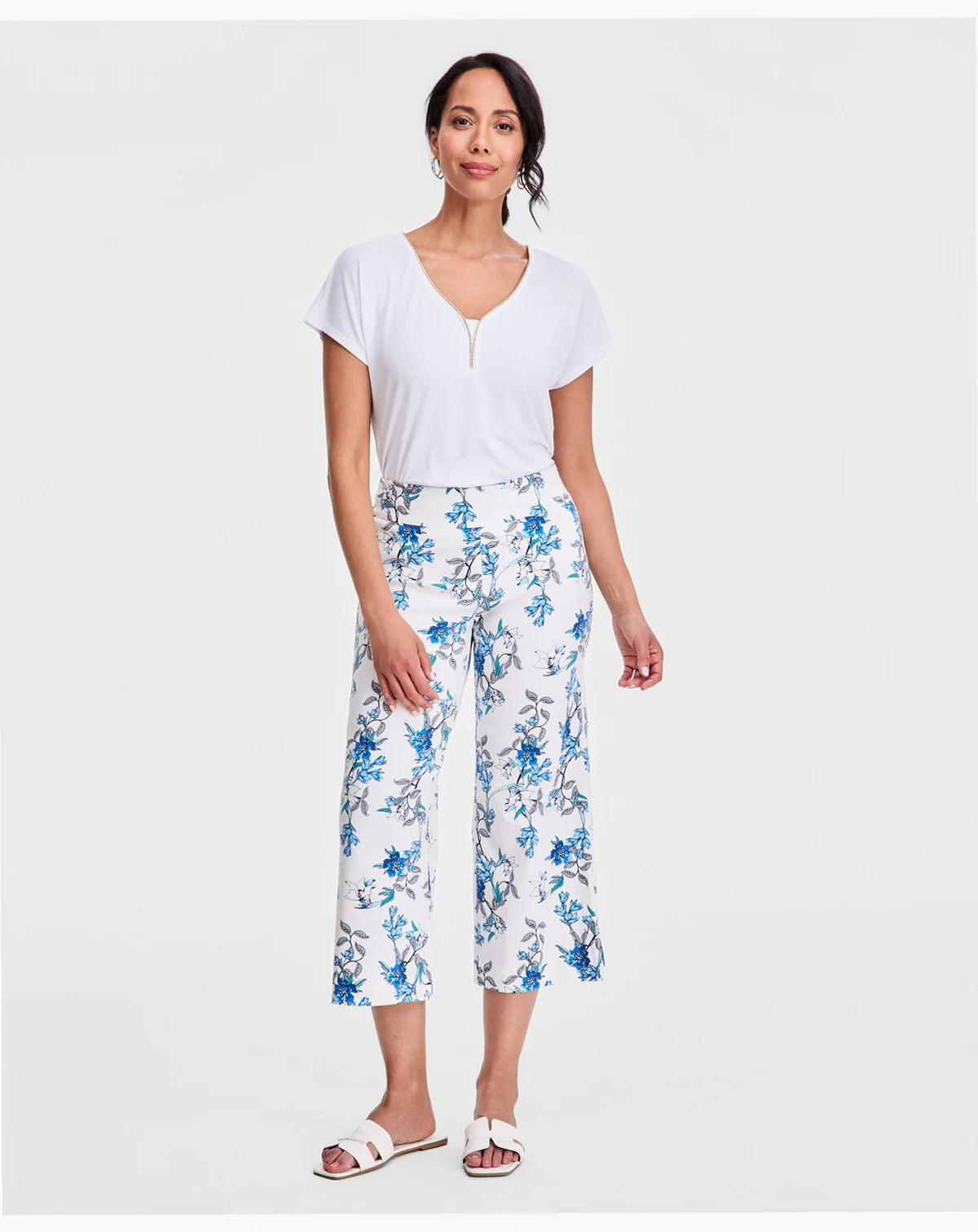 Women's Floral-Print Wide-Leg Capri Pants, Macy's Exclusive