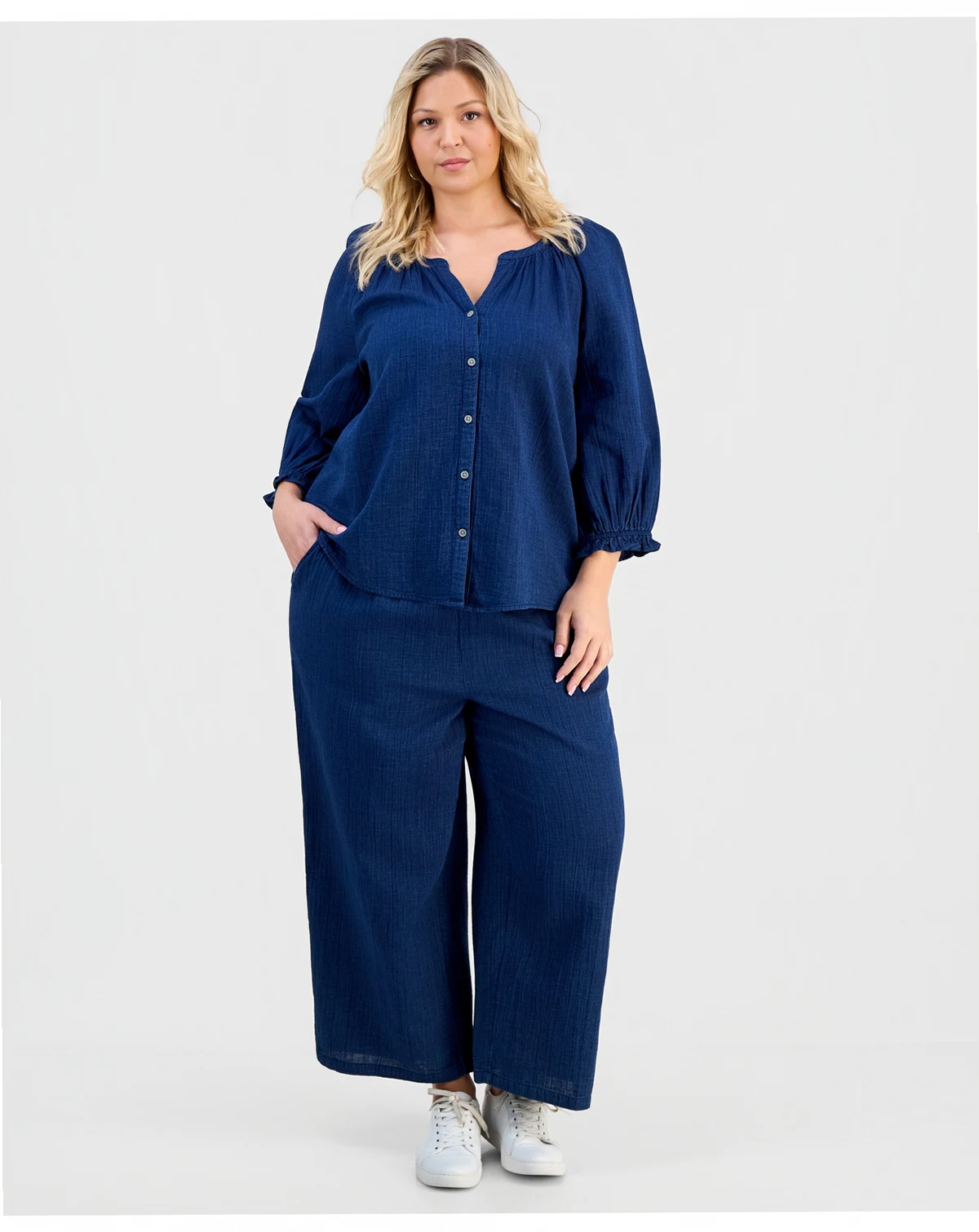 Plus Size High-Rise Pull-On Wide-Leg Pants, Macy's Exclusive