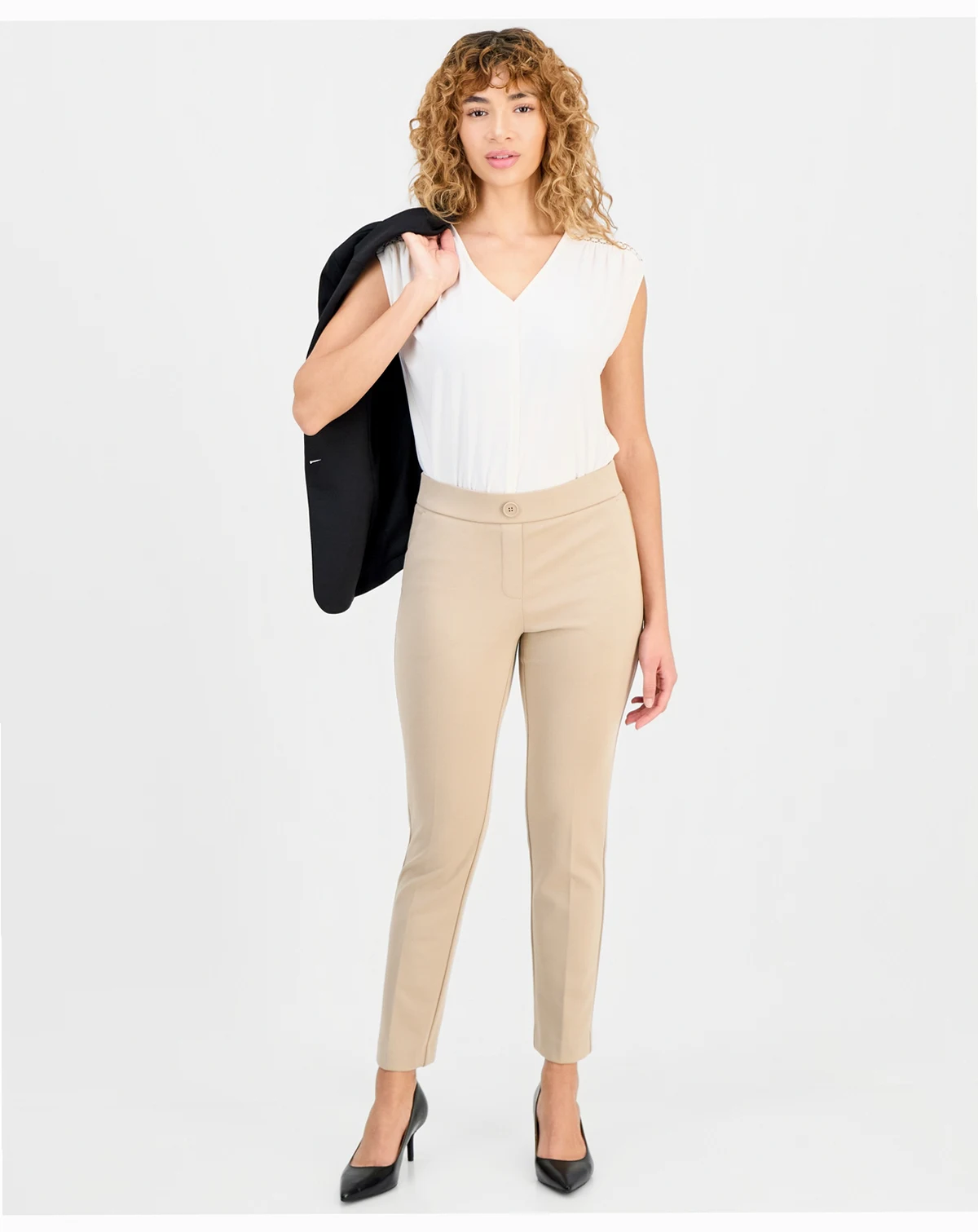 Petite Ponté-Knit Pull-On Slim Pants