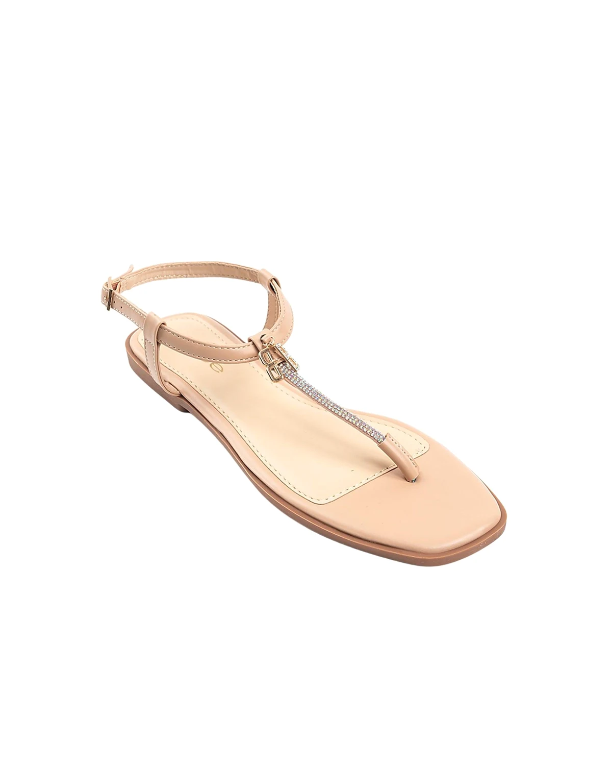 Women's Fashion Sandal with T-Strap Upper, Rhinestones and Dangle Charms