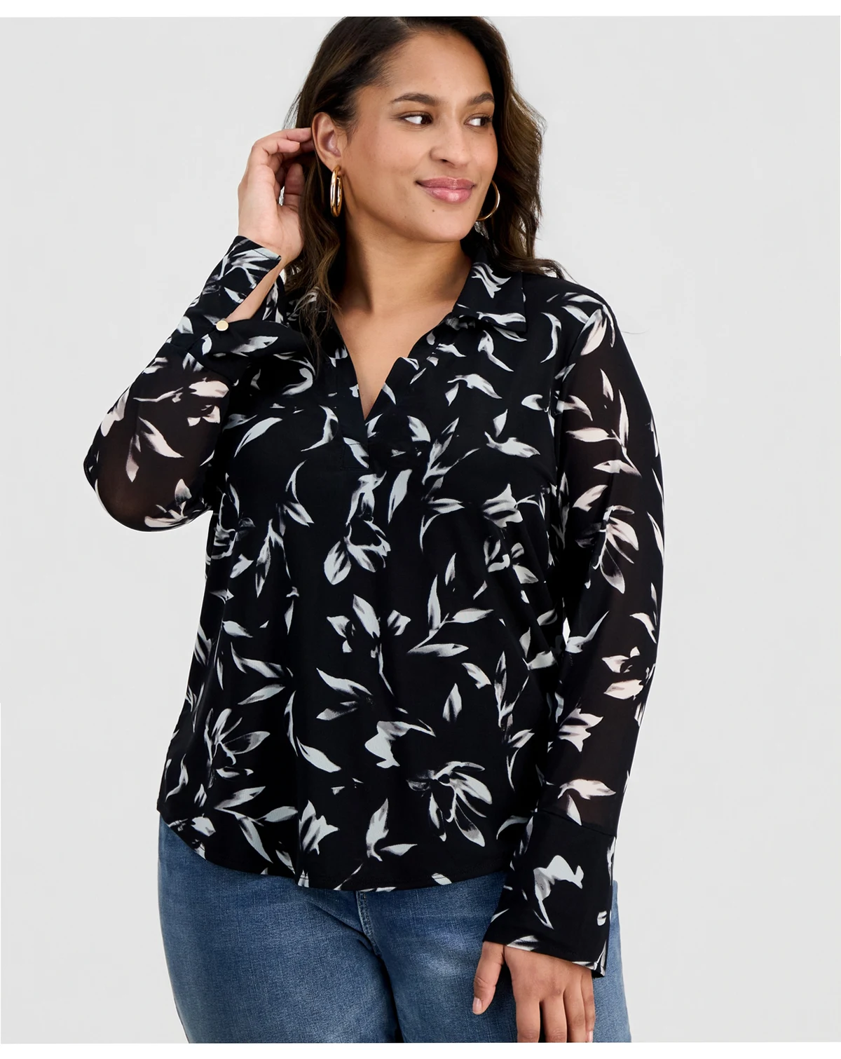 Plus Size Johnny-Collar Top, Macy's Exclusive