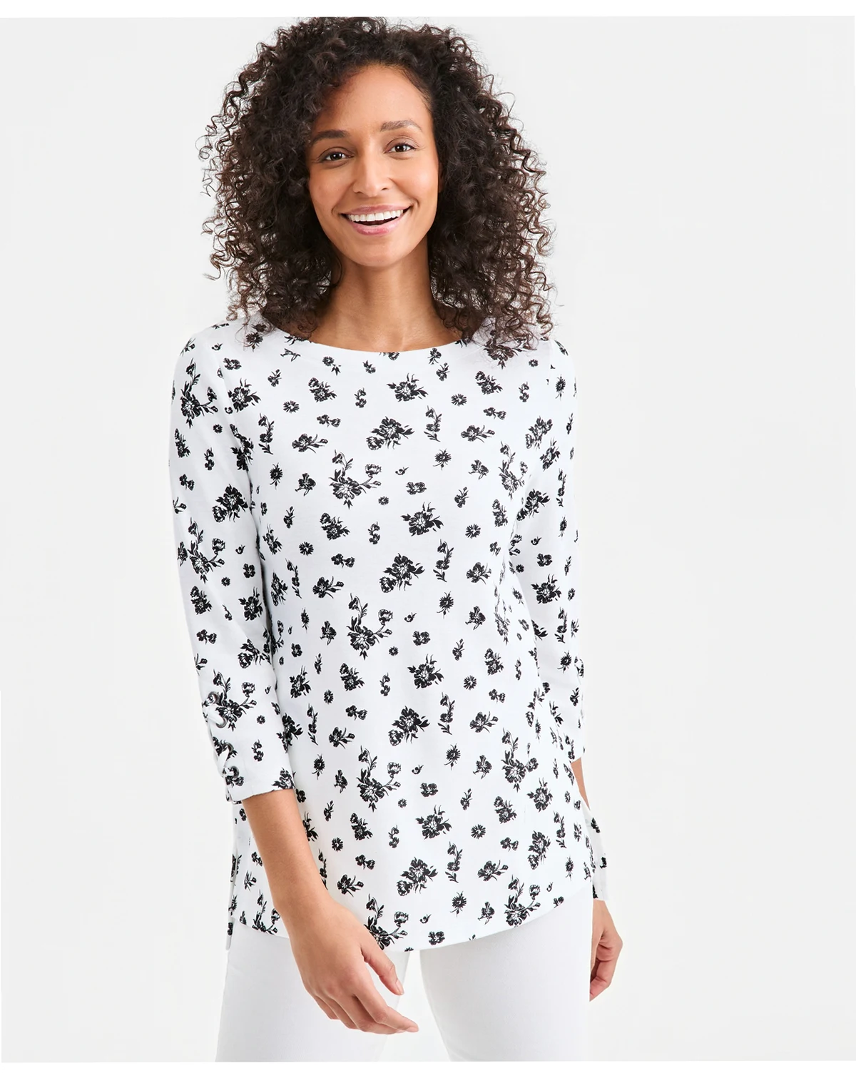 Petite Tie-Detail Boat Neck Tunic Top, Macy's Exclusive