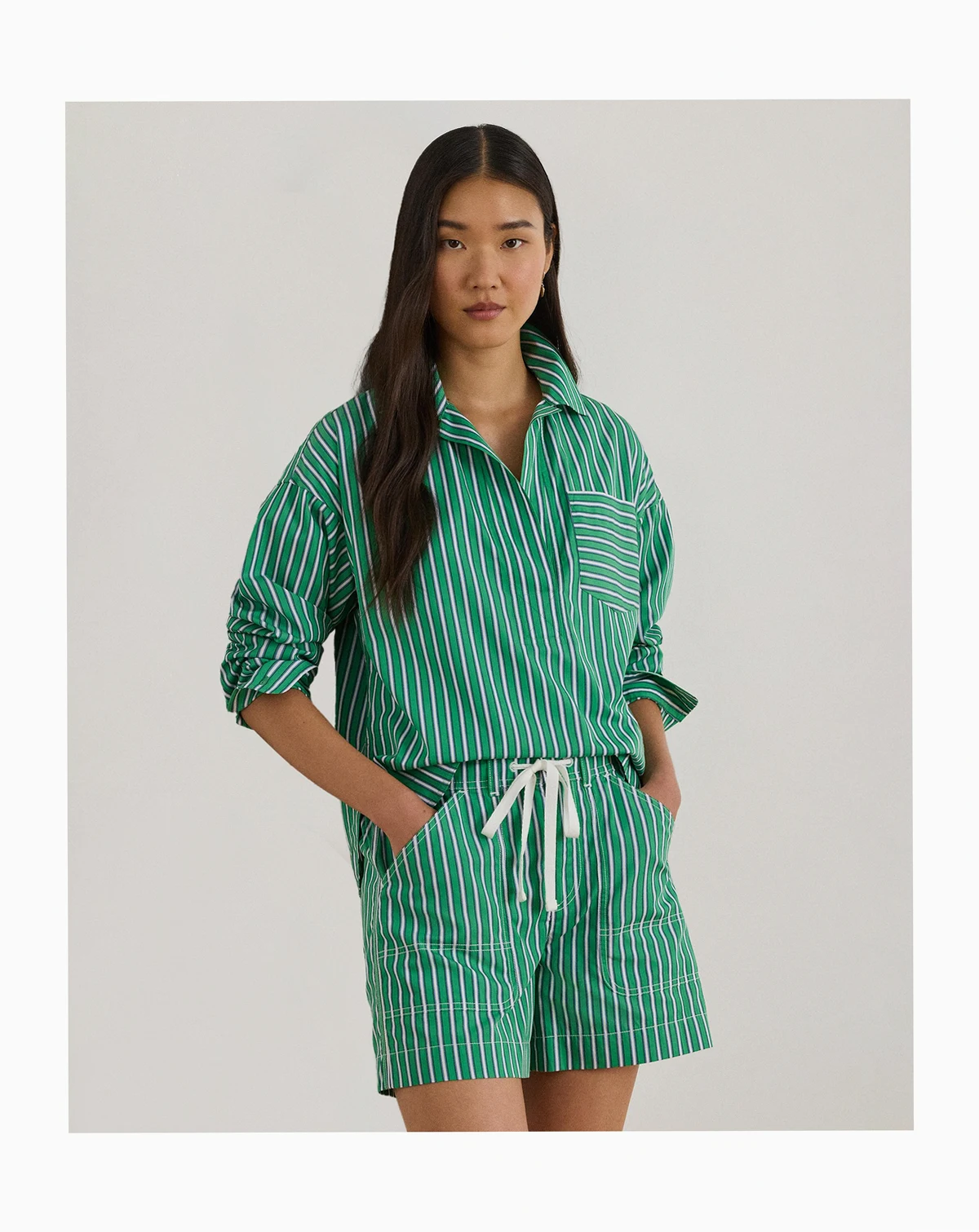 Women's Striped Cropped Long-Sleeve Shirt