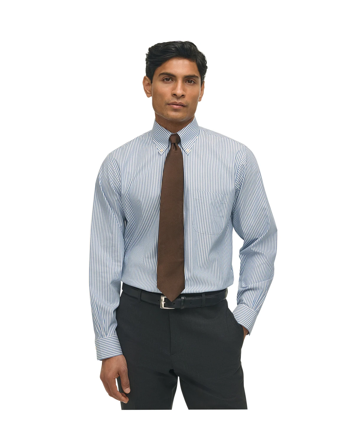 Men's Regular-Fit Polo Button-Down Collar Non-Stripe Dress Shirt