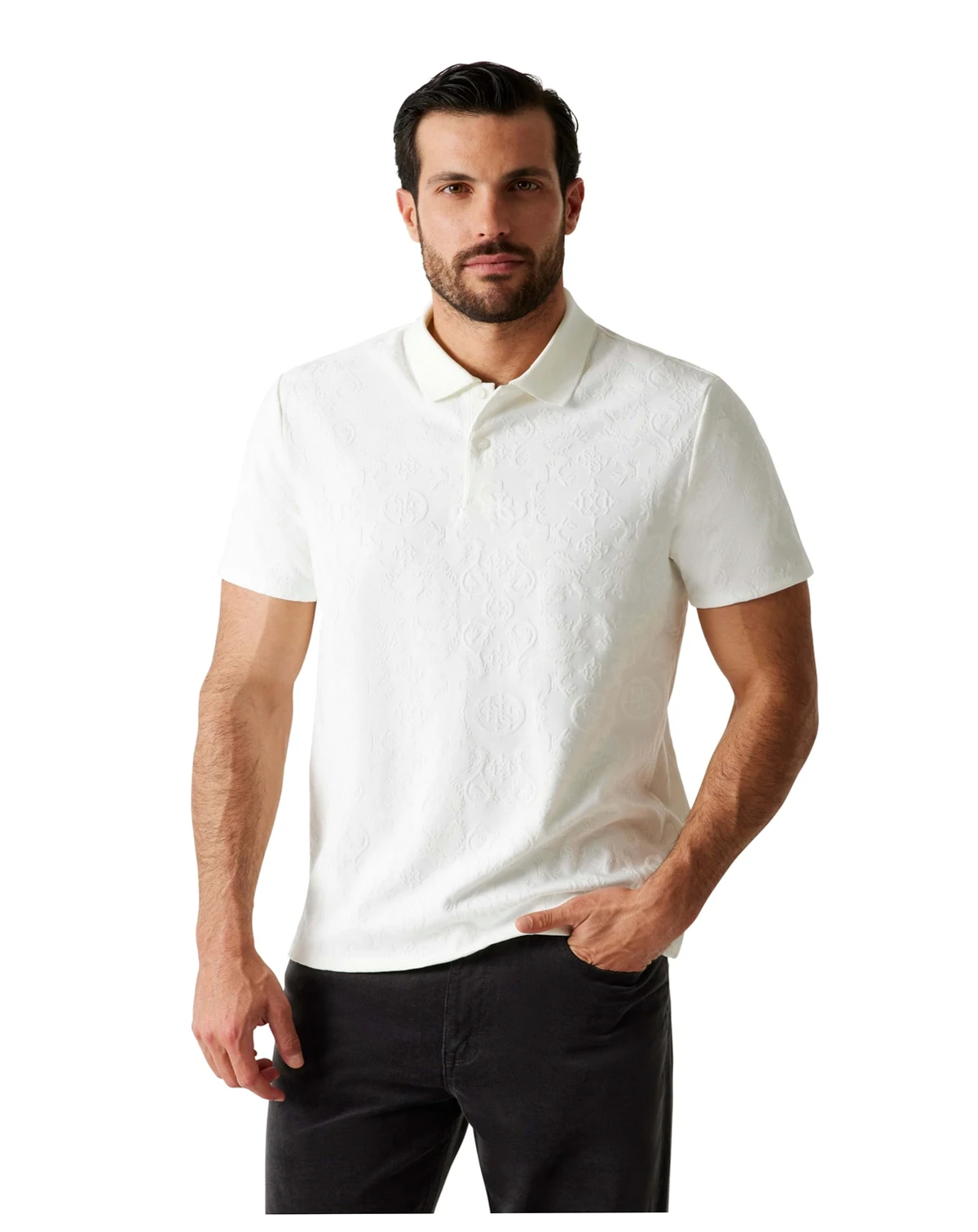 Men's Tonal Jacquard Short-Sleeve Knit Polo Shirt