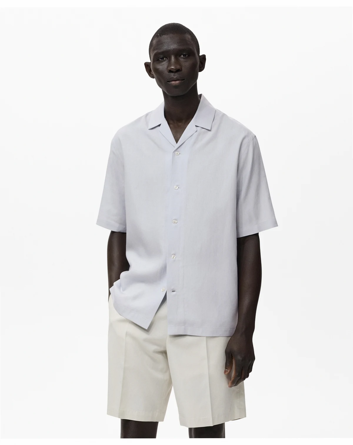 Men's Lyocell-Linen Bowling-Collar Shirt