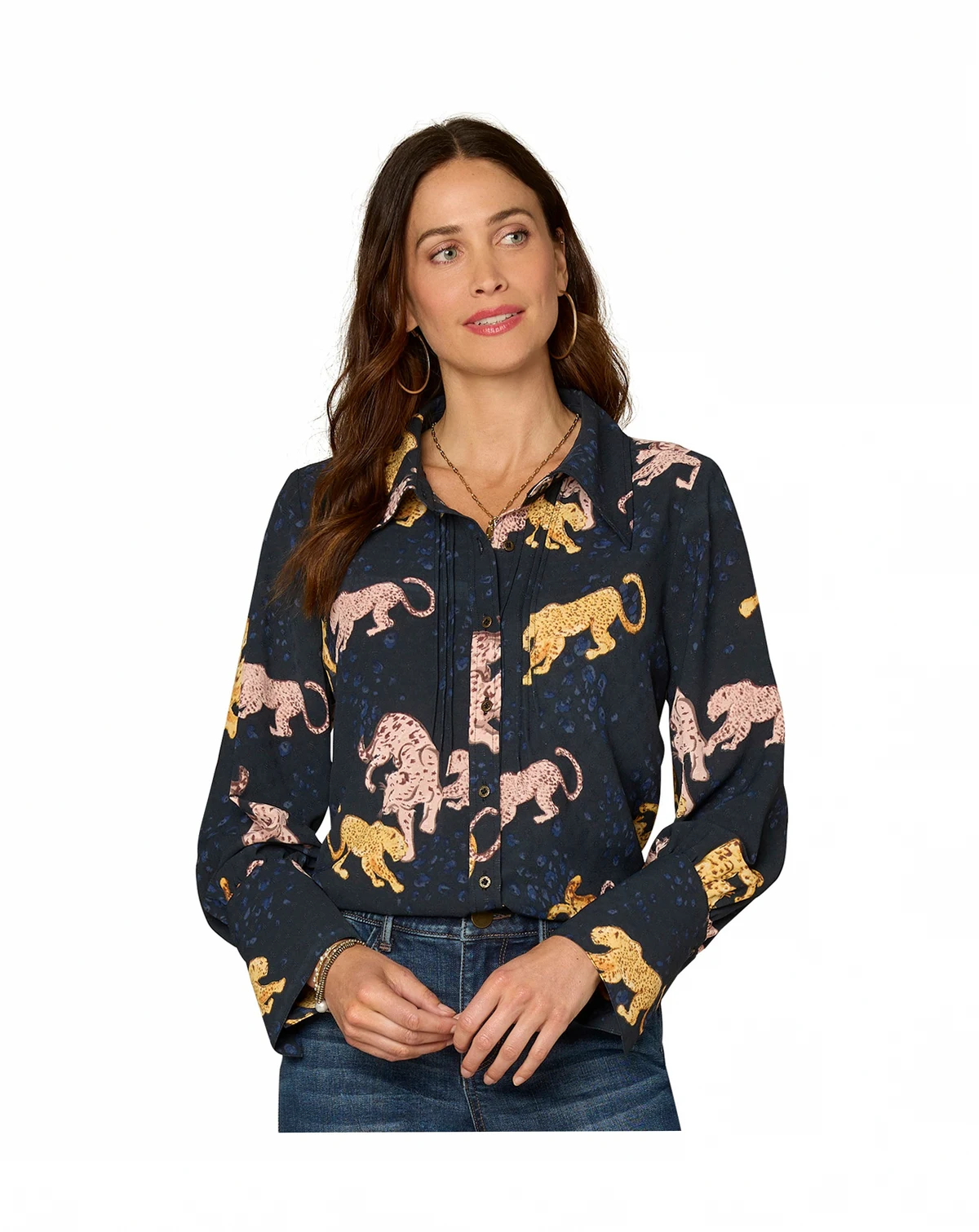 Petite Long-Sleeve Printed Woven Top