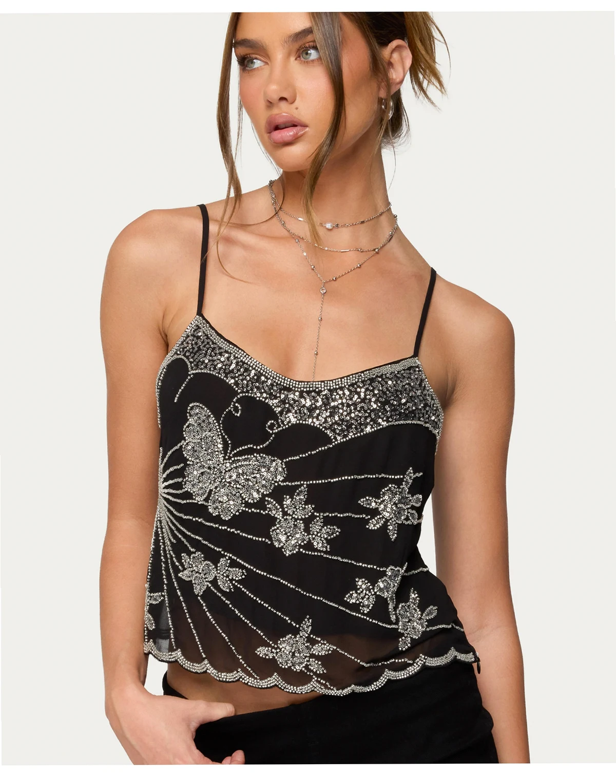 Women's Opal Bead & Sequin Chiffon Tank Top