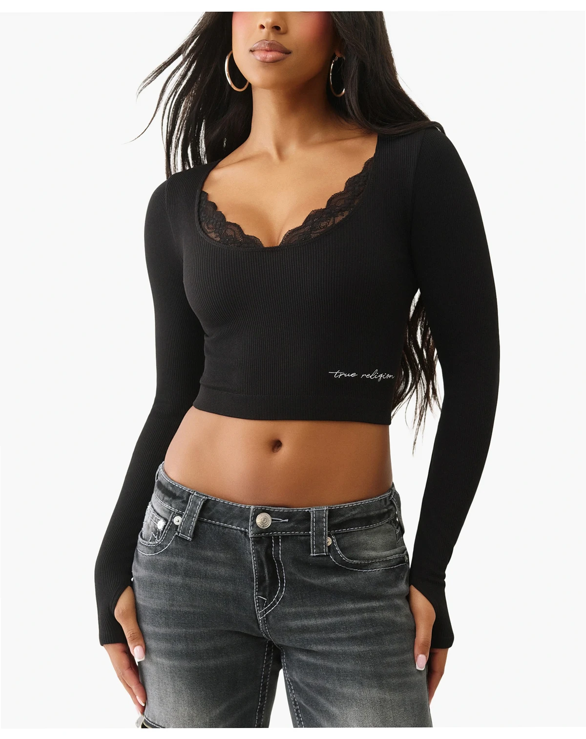 Women's Long Sleeve Seamless Lace Top