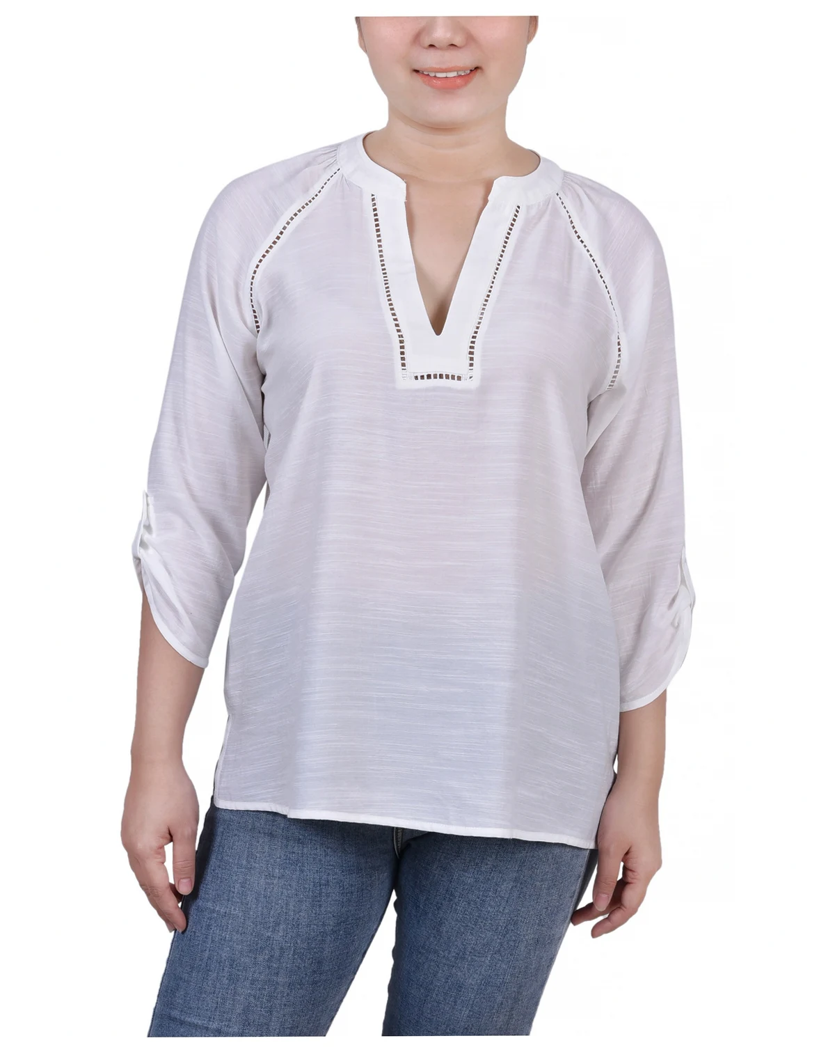 Women's Raglan Sleeve Split Neck Blouse Top