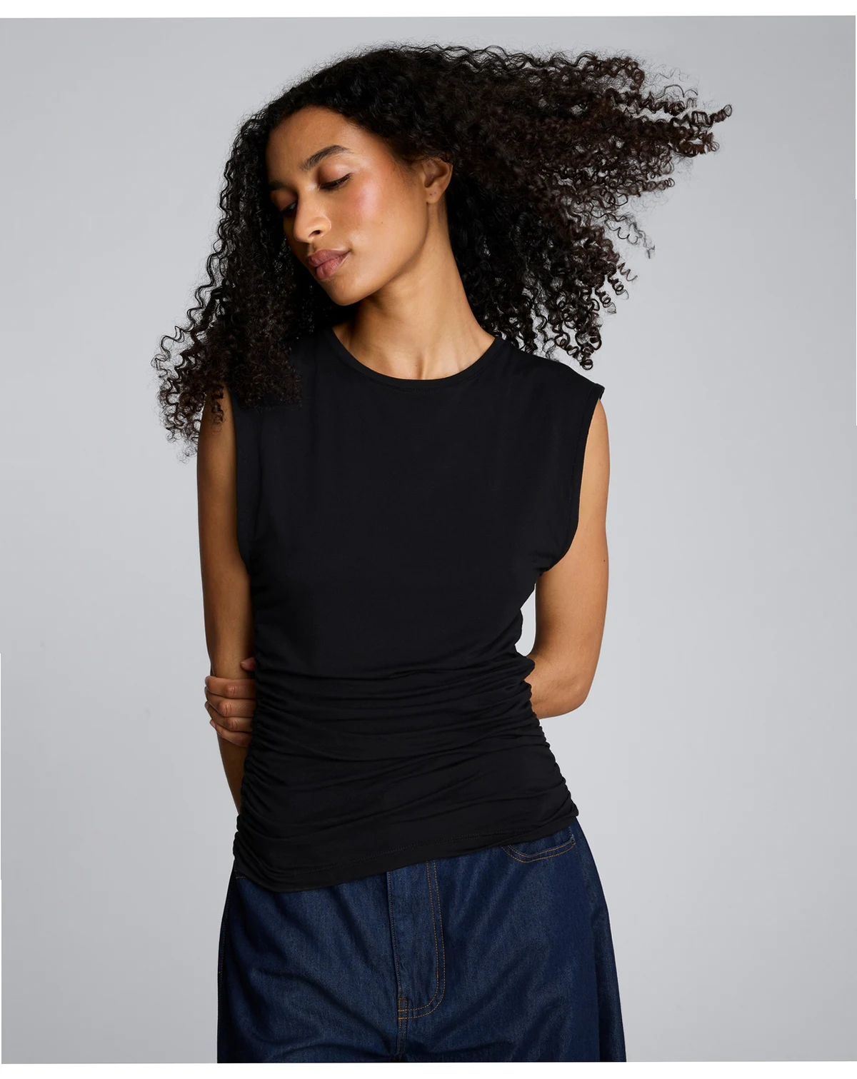 Women's Crew Neck Side Ruched Top