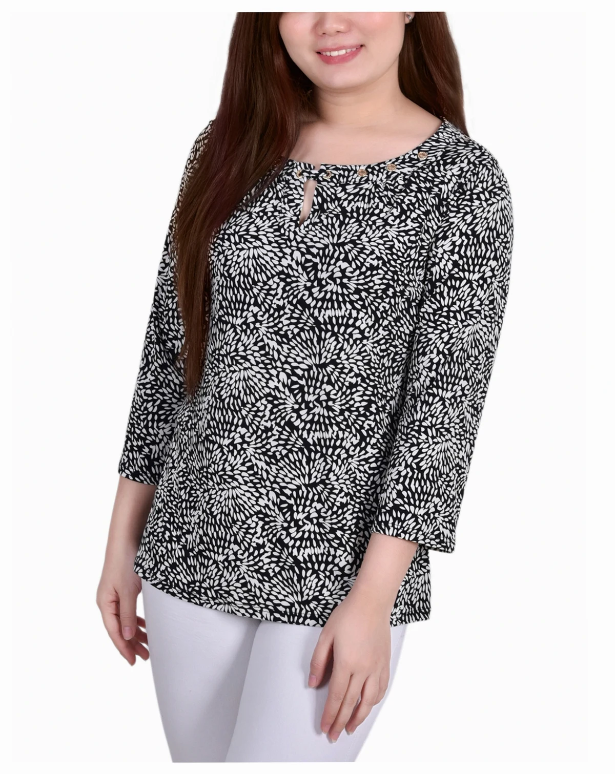 Women's 3/4 Sleeve Grommet Top