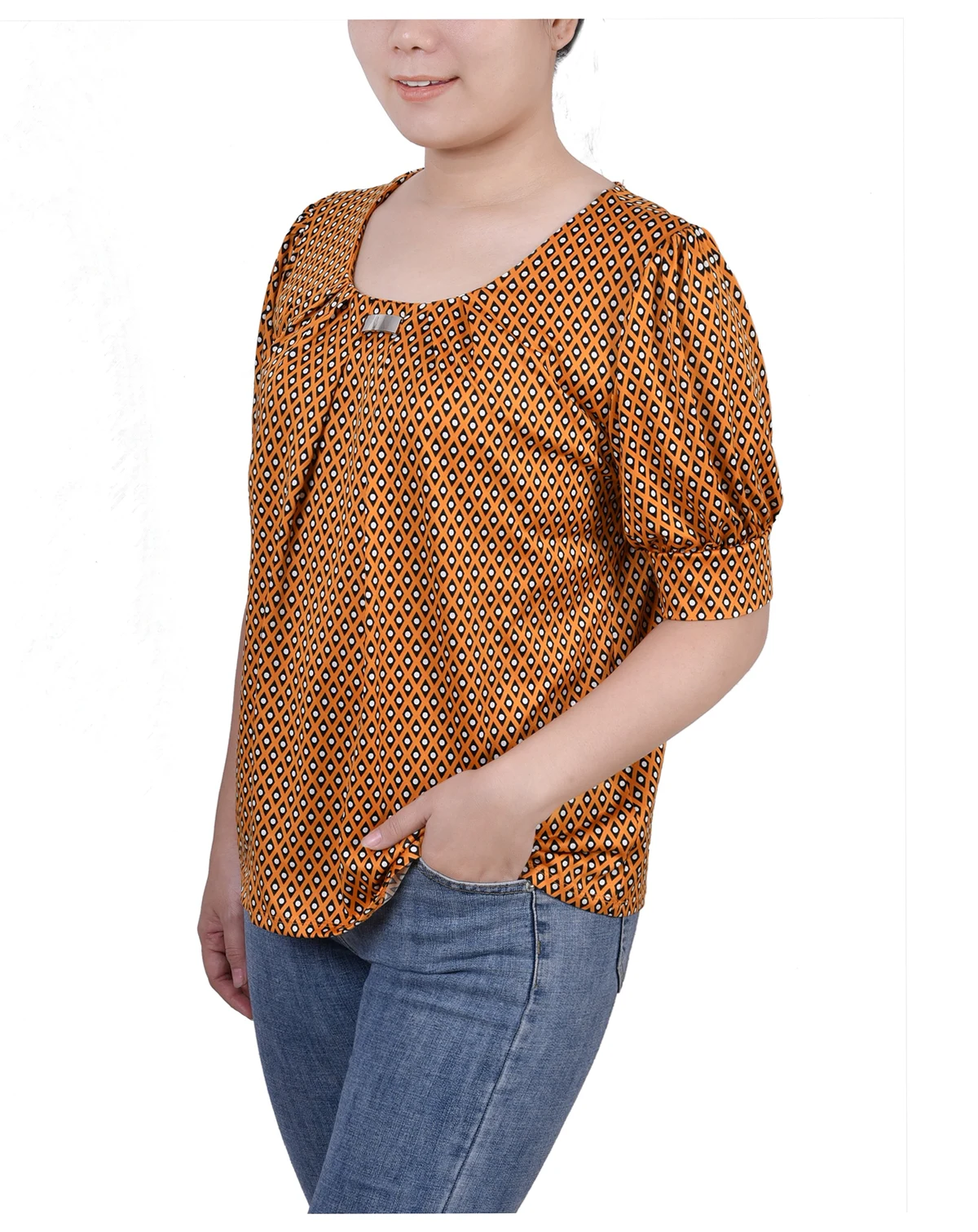 Petite Printed Balloon Sleeve Top