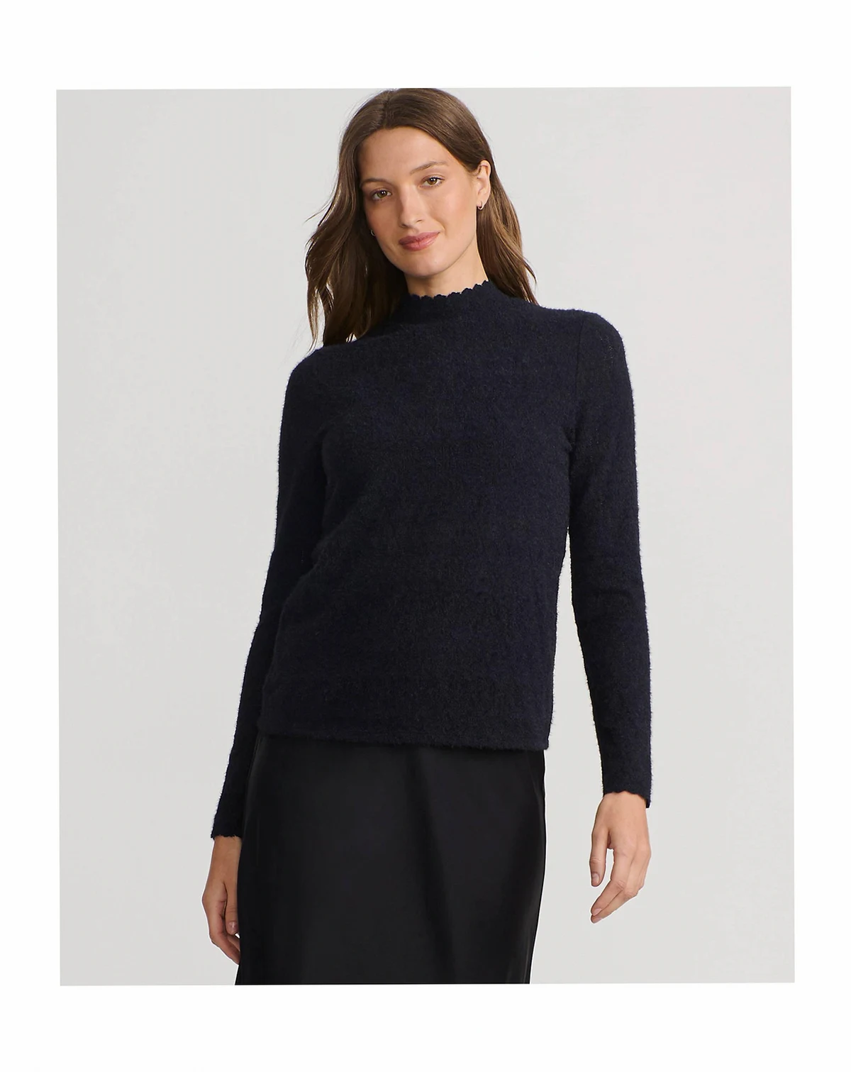 Women's Long Sleeve Brushed Lace Mock Neck Top