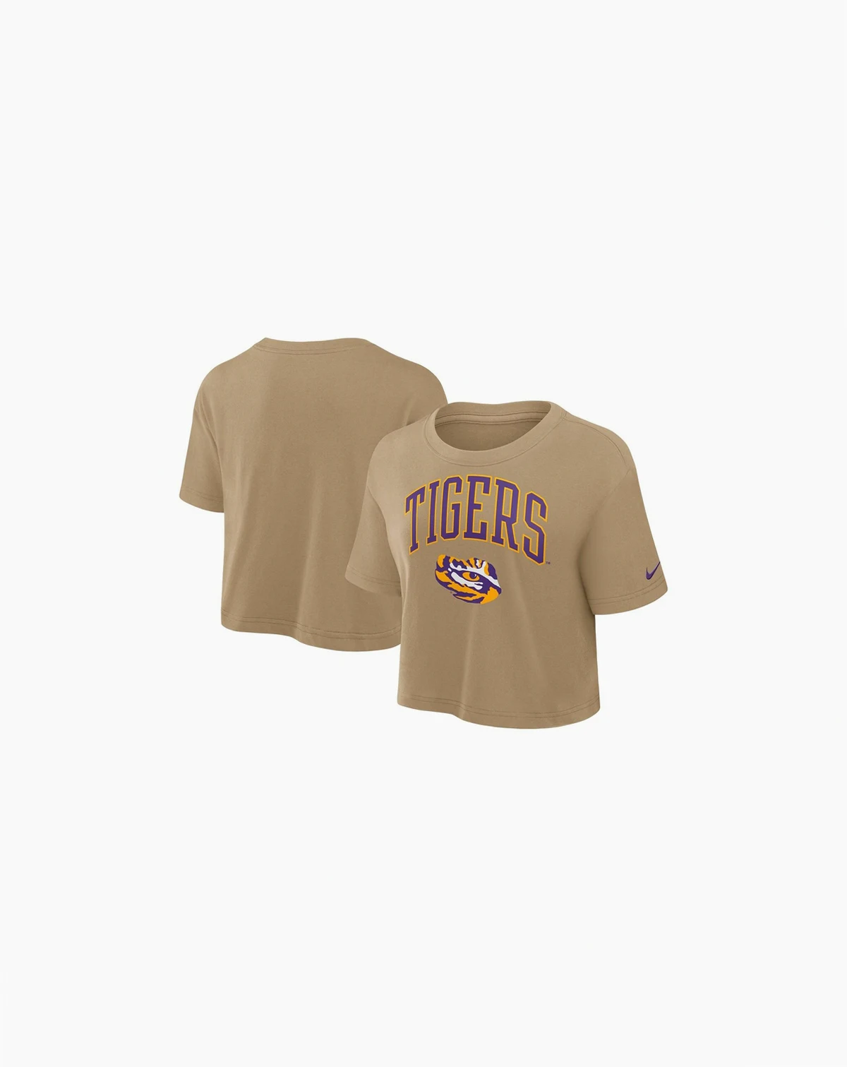 Women's Tan LSU Tigers Power Pursuit Athletic Prep Arch Performance Cropped T-Shirt