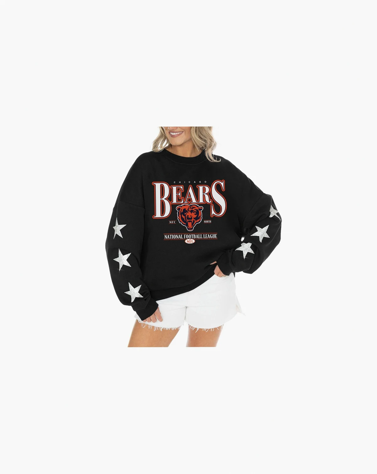 Women's Black Chicago Bears Rhinestone Star Sleeve Settle the Score Tri-Blend Pullover