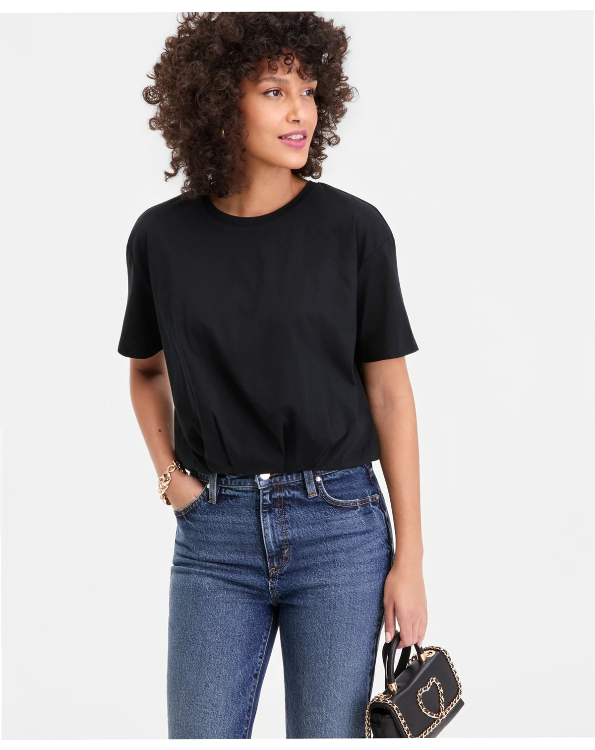 Women's Cotton Bubble-Hem T-Shirt, Macy's Exclusive
