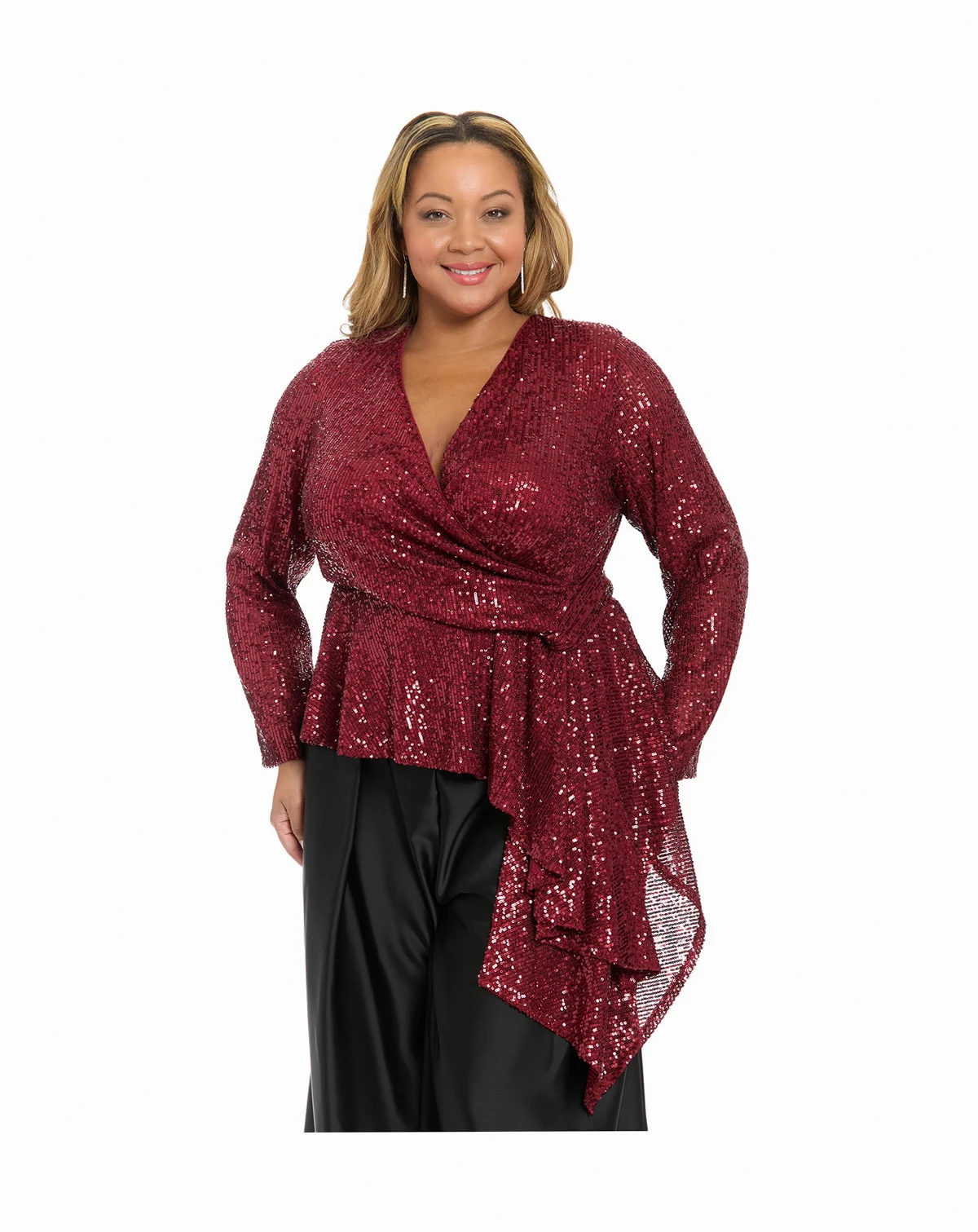 Plus Size Sequin Long-Sleeve Top