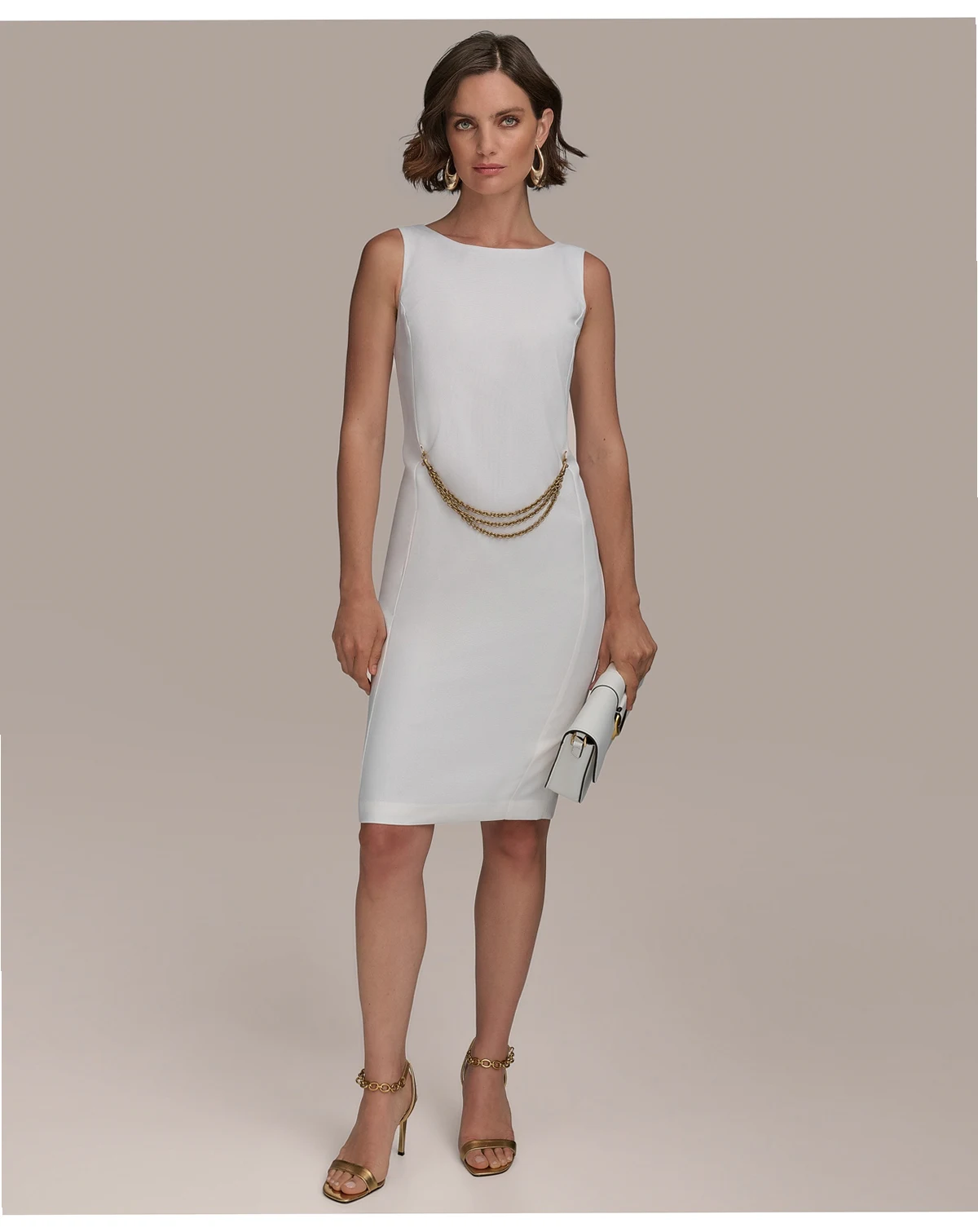Women's Sleeveless Chain-Belt Sheath Dress