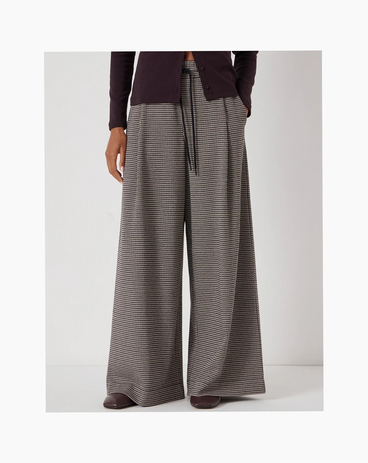 Women's Check Wide Leg Jersey Pants