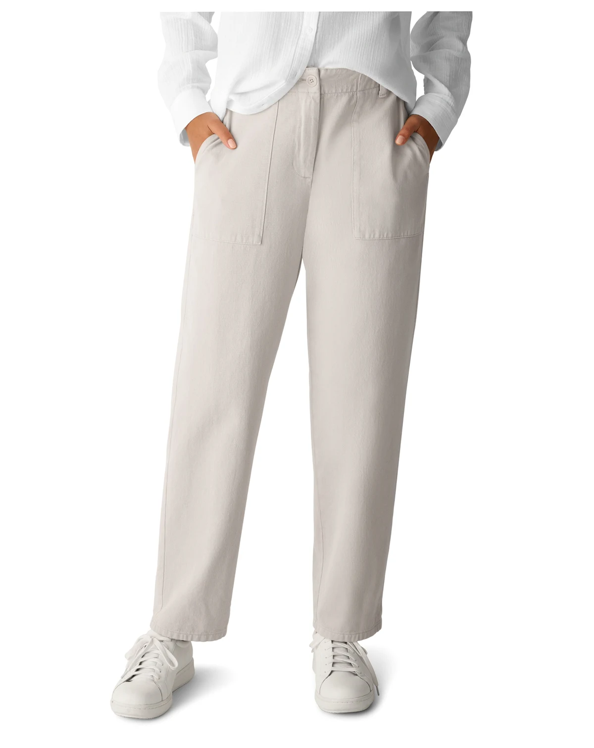 Women's Easy Tapered Zipper & Button Mid Rise Pants