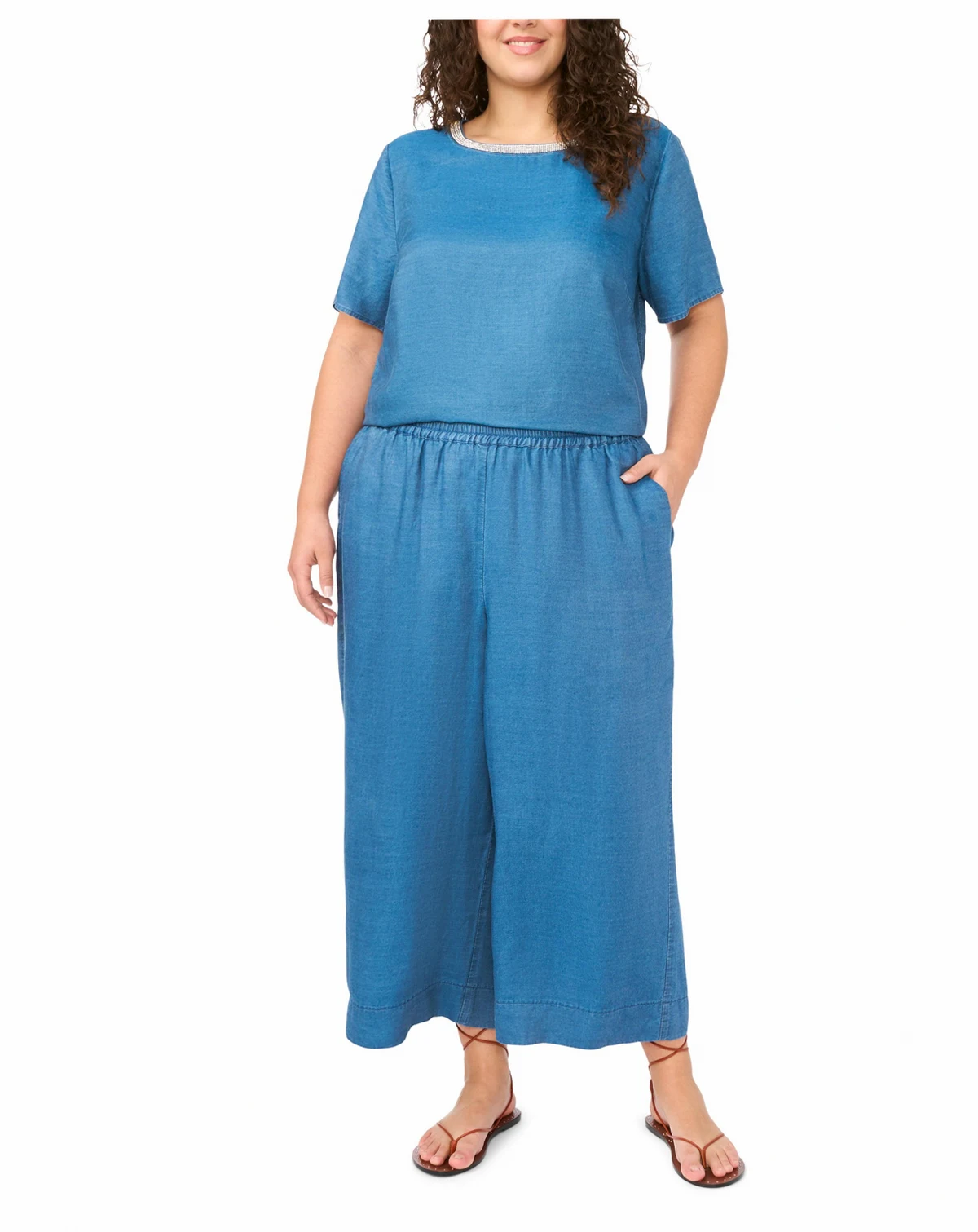 Plus Size Smocked Waist Wide Leg Pants