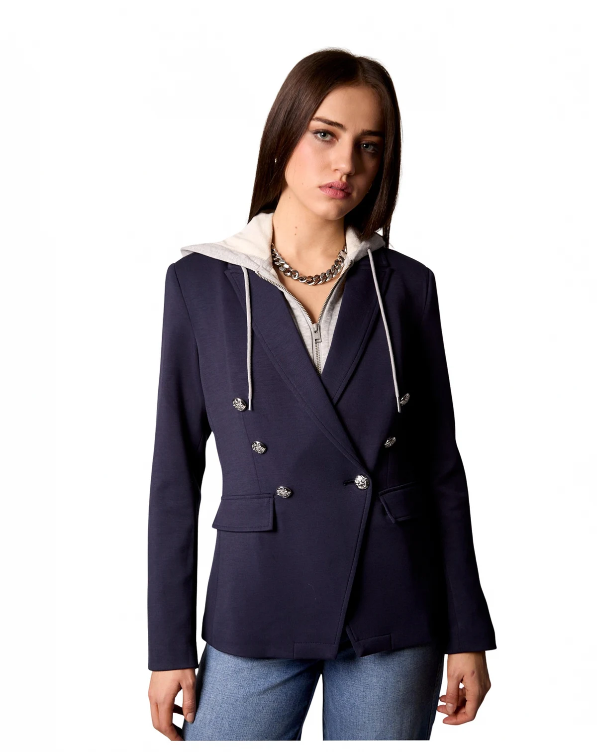 Women's Helen Double-Breasted Blazer with Removable Hoodie Insert