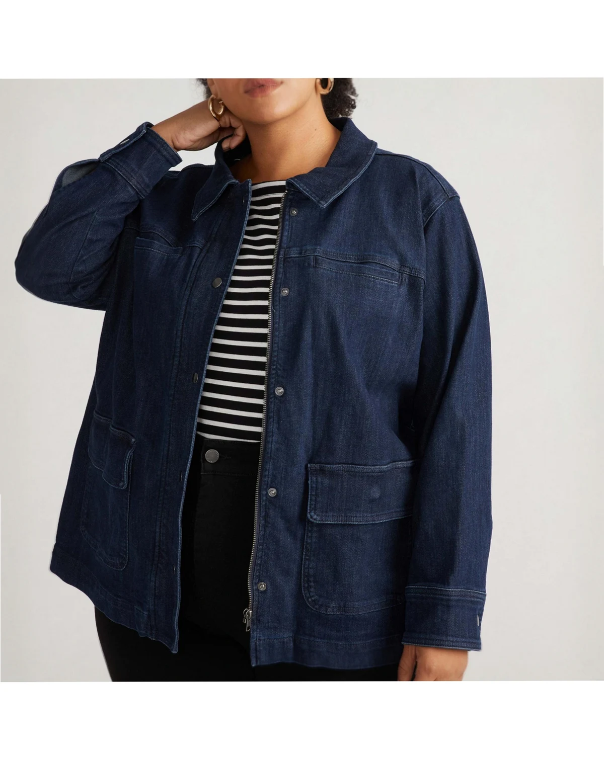 Plus Size Denim Utility Jacket