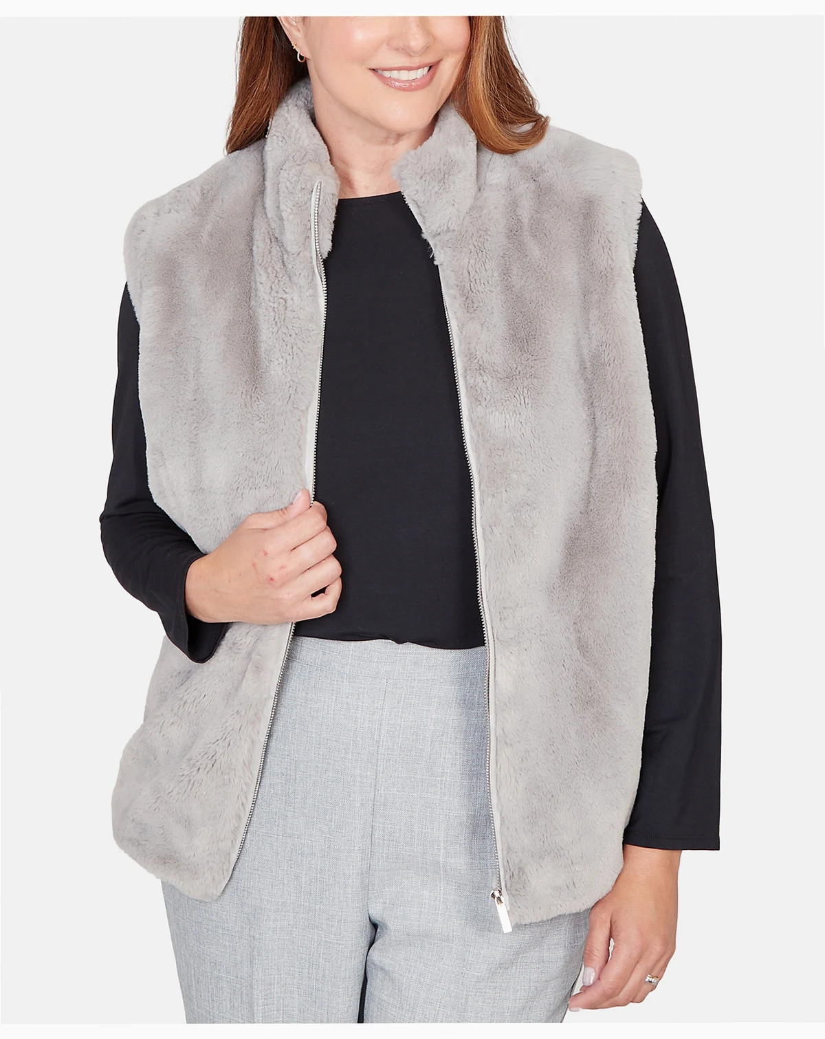 Women's Stockbridge Plush Faux Fur Zip Front Vest Jacket