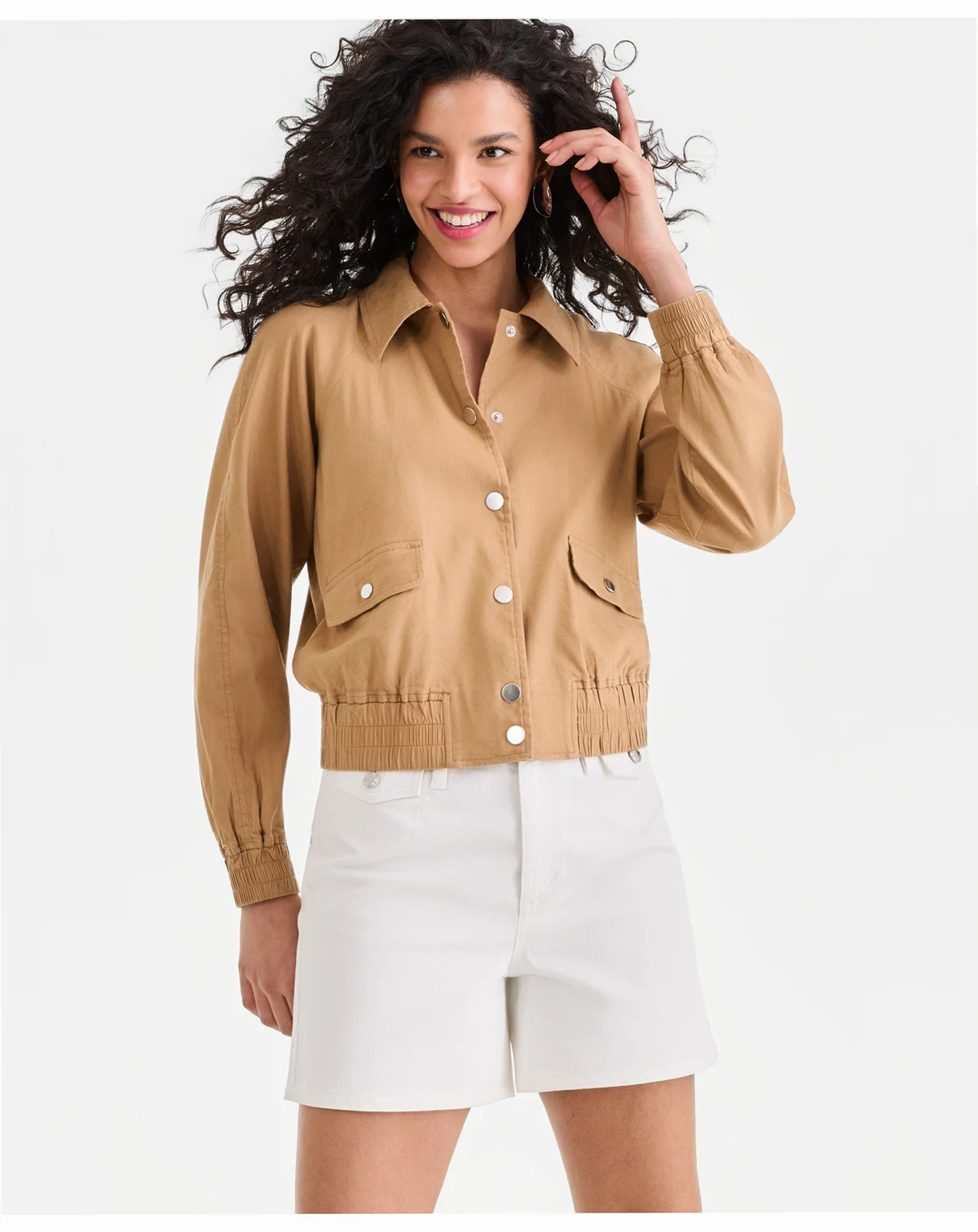 Women's Linen-Blend Bomber Jacket, Macy's Exclusive