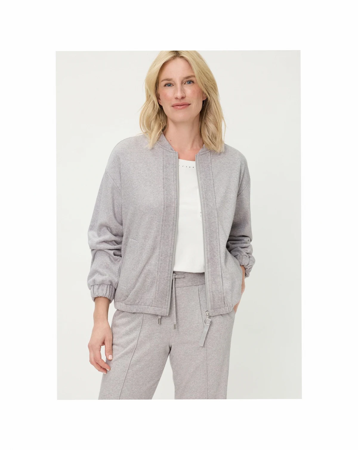 Women's Collarless Zip Front Jersey Jacket