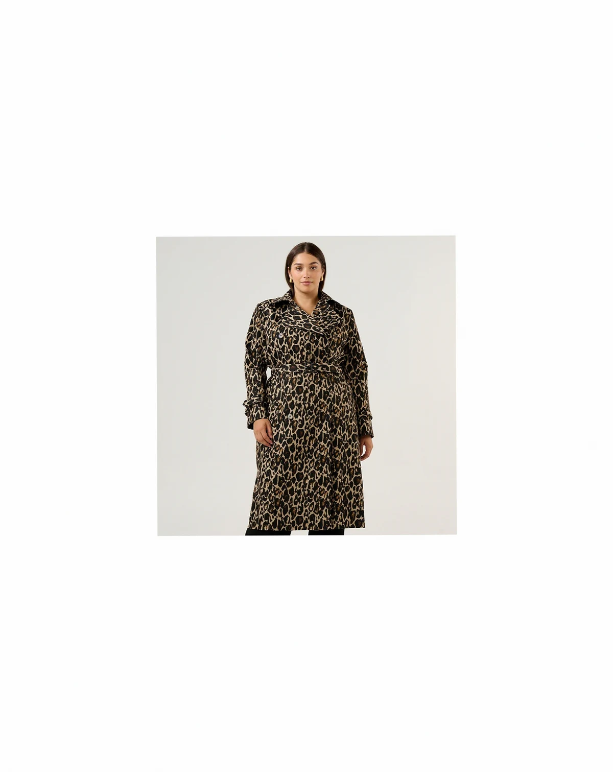 Plus Size Shari Leopard Double Breasted Full-Length Trench