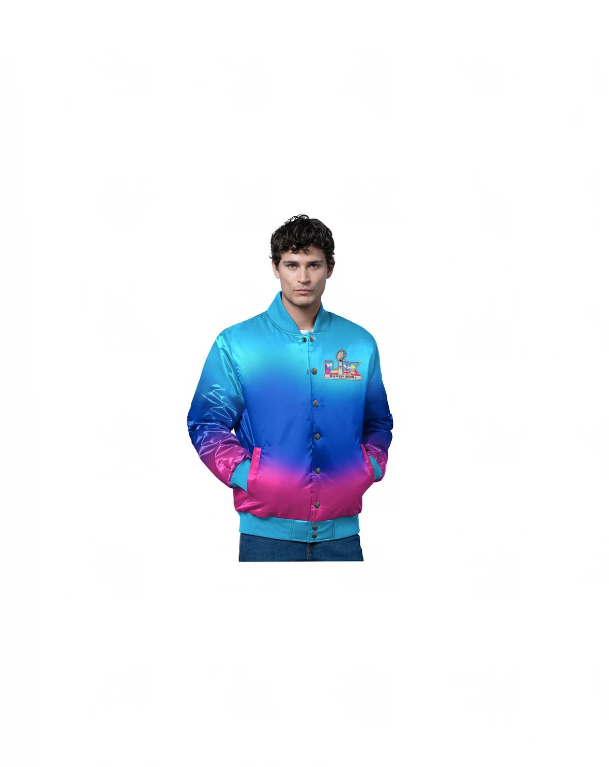 Men's Light Blue Super Bowl LX Full-Snap Varsity Jacket