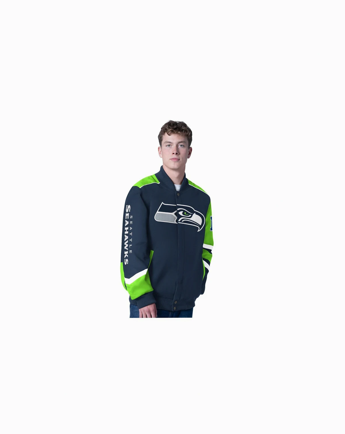 Men's College Navy Seattle Seahawks Prime Time Full-Zip Racing Jacket