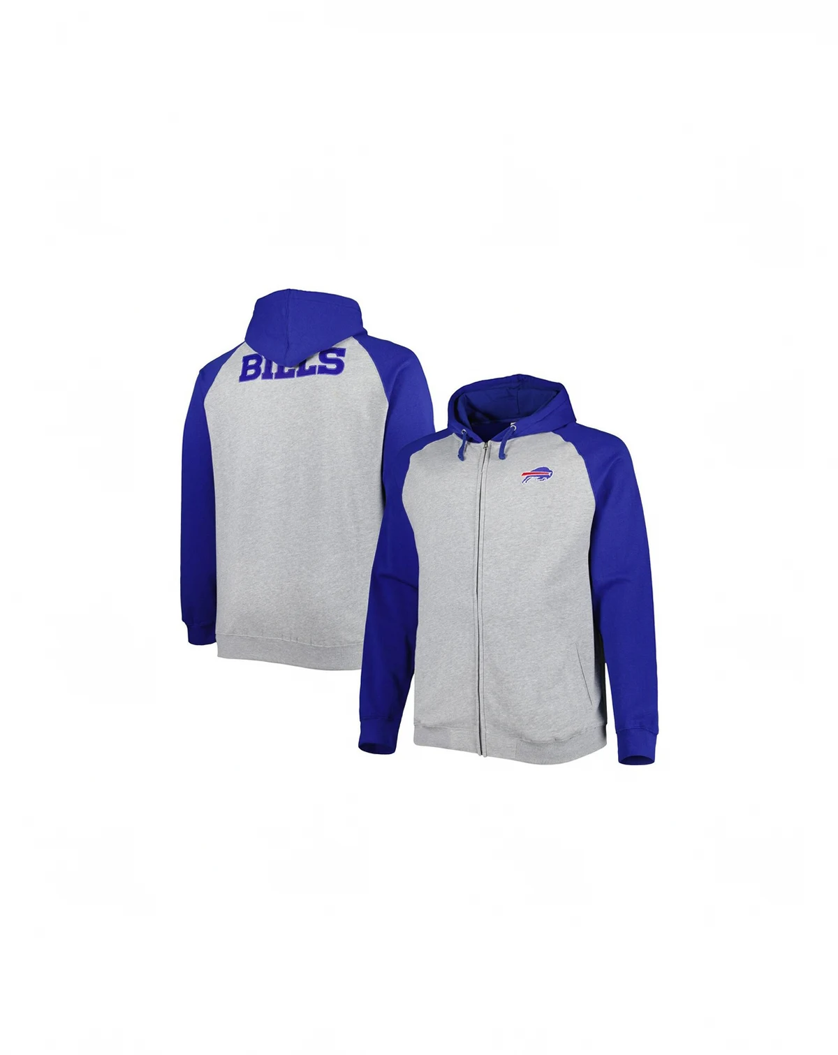 Men's Heather Gray Buffalo Bills Big and Tall Fleece Raglan Full-Zip Hoodie Jacket