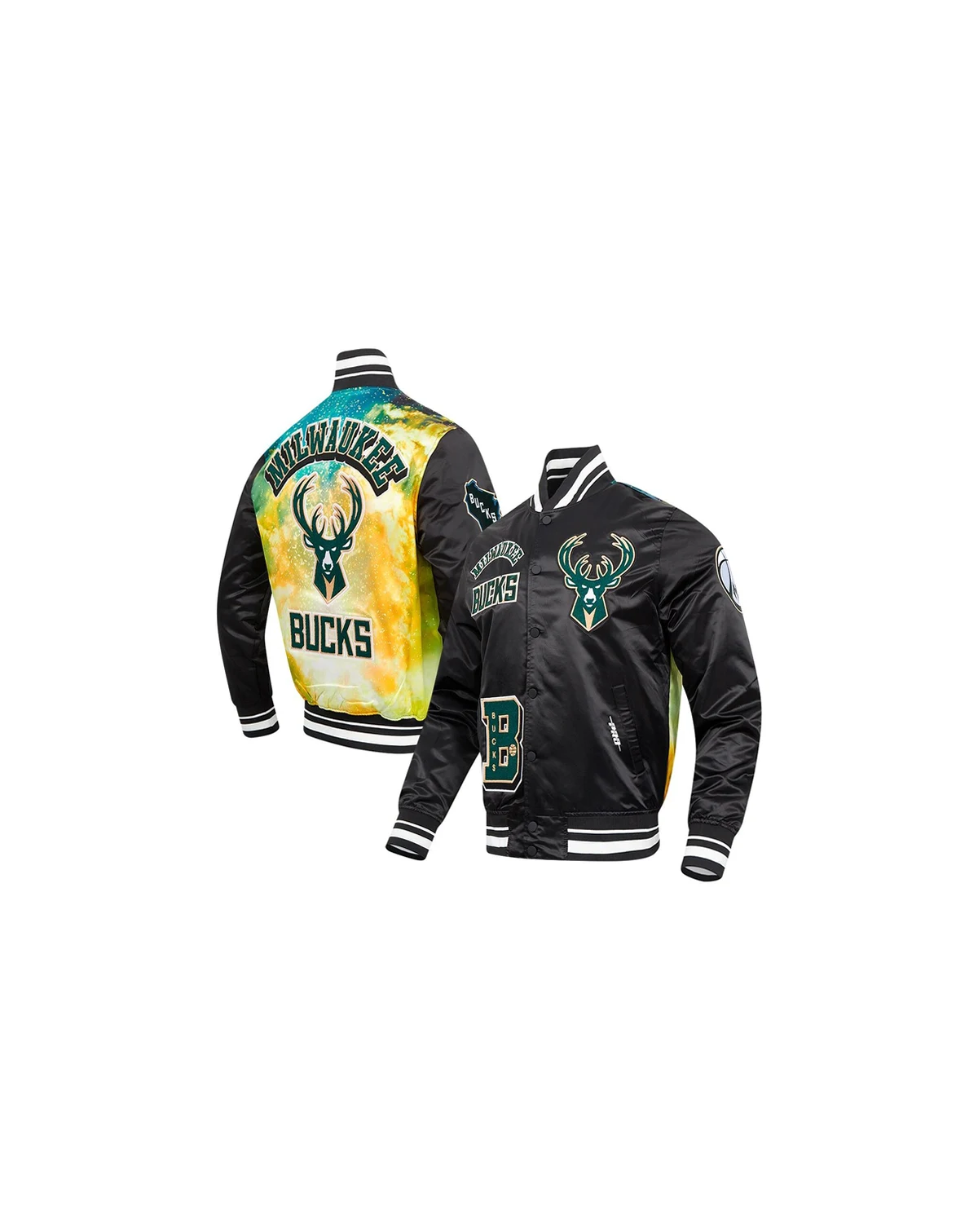 Men's Black Milwaukee Bucks Sublimated Satin Full-Snap Jacket
